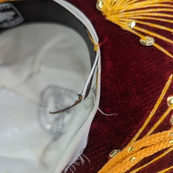 Vintage Pigalle Sombrero Mexican Hat Red Gold Sequin Velvet Yellow - Picture 10 of 13